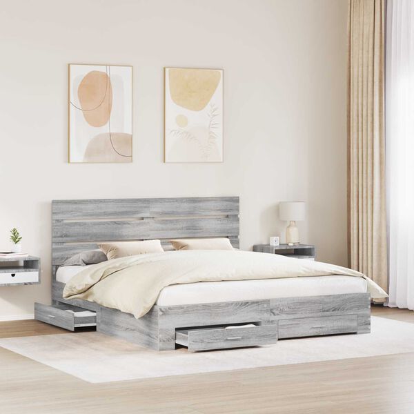vidaXL Cadre de lit Gris Sonoma 200 x 200 cm Bois d'ing&eacute;nierie