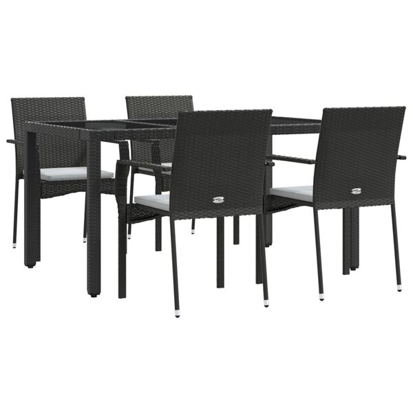 vidaXL Ensemble &agrave; manger de jardin coussins 5pcs Noir R&eacute;sine tress&eacute;e