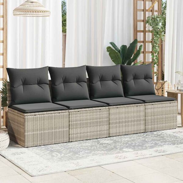 vidaXL Canap&eacute; de jardin et coussins 4 places gris clair r&eacute;sine tress&eacute;e