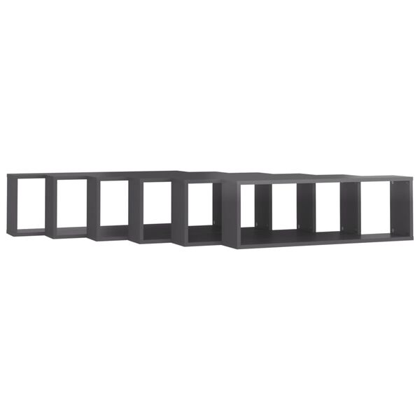 vidaXL &Eacute;tag&egrave;res cube murales 6pcs Gris brillant 80x15x26,5 cm