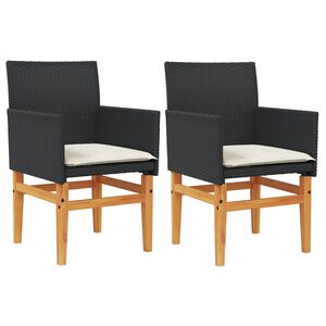 vidaXL Chaises de jardin coussins lot de 2 noir r&eacute;sine tress&eacute;e et bois