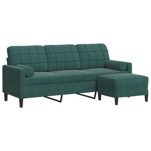 vidaXL Canap&eacute; &agrave; 3 places avec repose-pieds Vert fonc&eacute; 180 cm Velours
