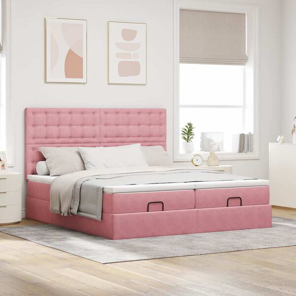 vidaXL Cadre de lit ottoman avec matelas rose 200x200 cm velours