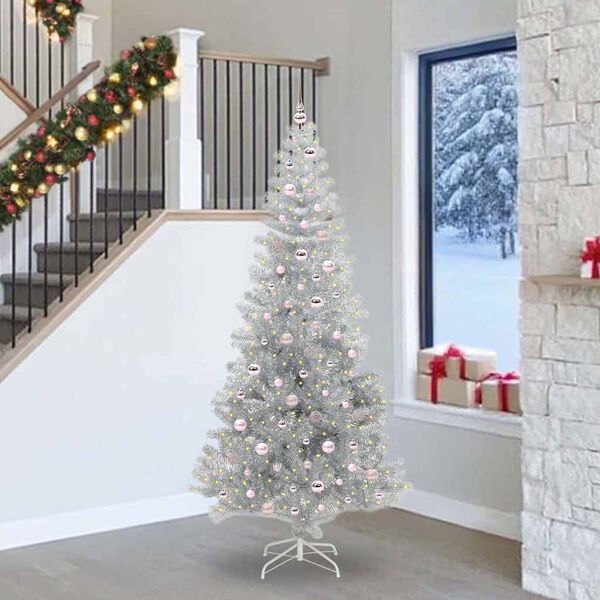 vidaXL Sapin de No&euml;l avec 300 LED avec support Argent 240 cm PET