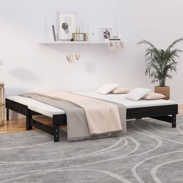 vidaXL Lit coulissant sans matelas noir 2x(75x190) cm