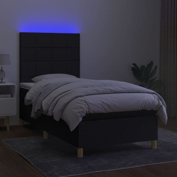vidaXL Sommier &agrave; lattes de lit et matelas et LED Noir 90x190 cm Tissu