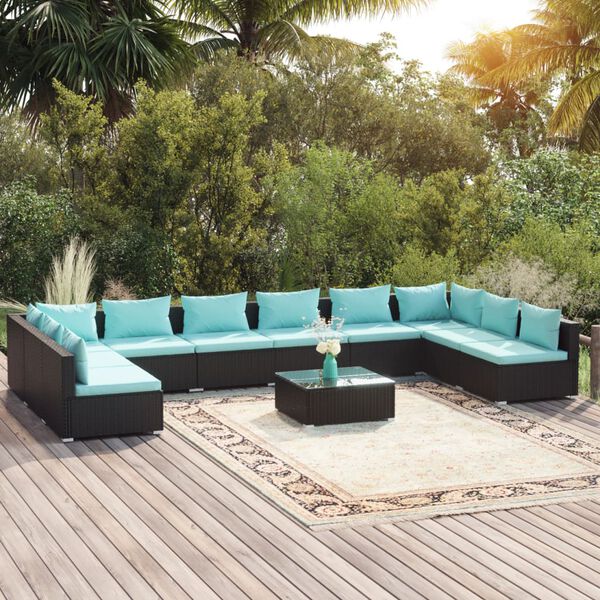 vidaXL Salon de jardin 11 pcs avec coussins R&eacute;sine tress&eacute;e Noir