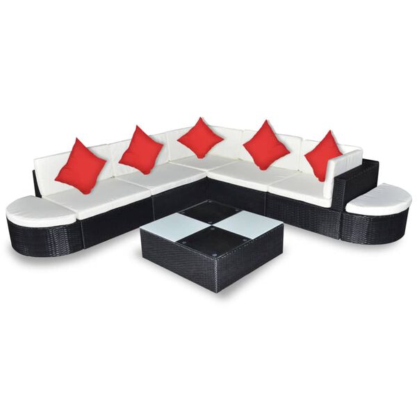 vidaXL Salon de jardin 8 pcs avec coussins r&eacute;sine tress&eacute;e noir