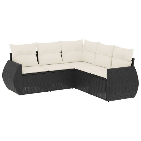 vidaXL Salon de jardin 5 pcs avec coussins noir r&eacute;sine tress&eacute;e
