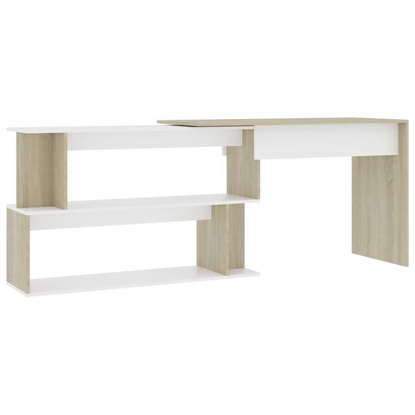 vidaXL Bureau d'angle Blanc ch&ecirc;ne sonoma 200x50x76cm Bois d&rsquo;ing&eacute;nierie