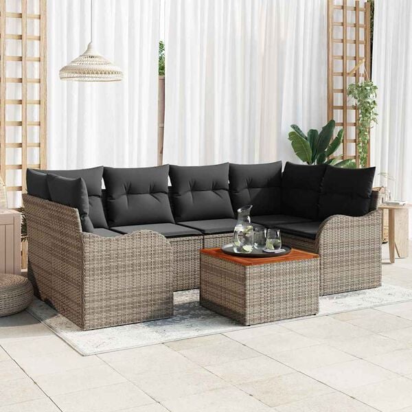 vidaXL Ensemble de canapé de jardin 7 pcs Gris Poly rotin