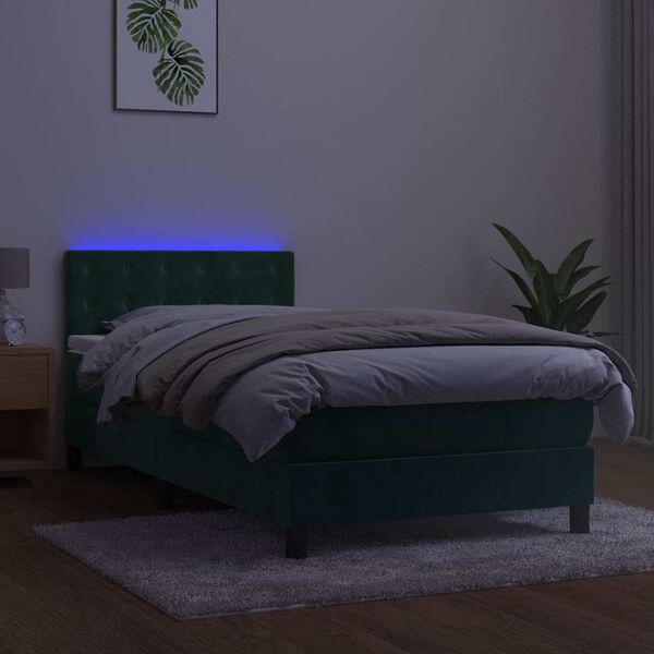 vidaXL Sommier &agrave; lattes de lit avec matelas et LED Vert fonc&eacute; 80x200cm