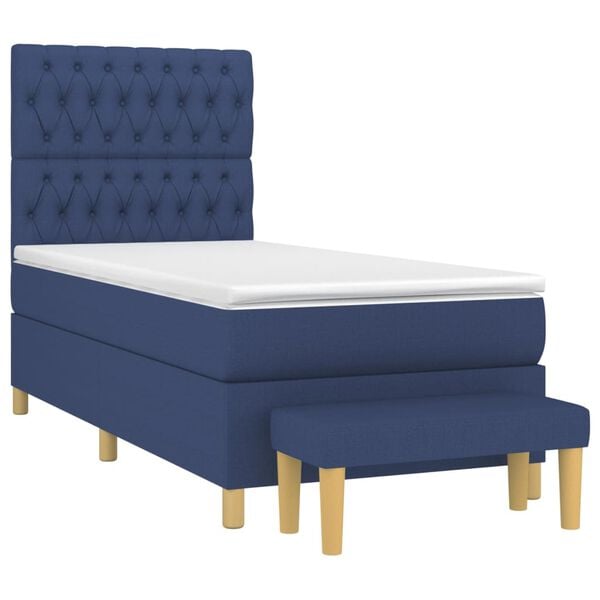 vidaXL Sommier &agrave; lattes de lit avec matelas Bleu 90x190 cm Tissu