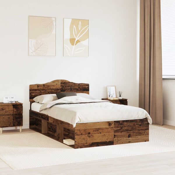 vidaXL Cadre de lit Bois ancien 135 x 190 cm Bois de pin massif