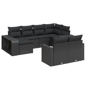 vidaXL Salon de jardin 10 pcs avec coussins noir r&eacute;sine tress&eacute;e