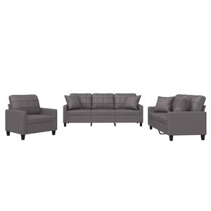 vidaXL Ensemble de canap&eacute;s 3 pcs avec coussins gris similicuir