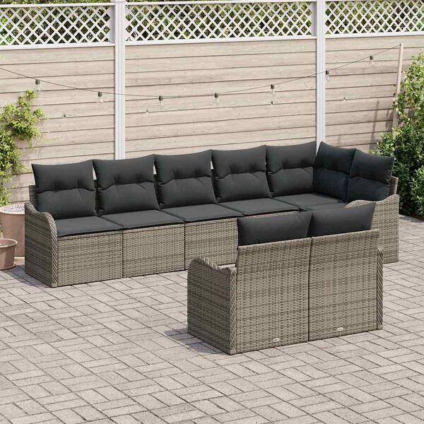 vidaXL Ensemble de canap&eacute; de jardin avec coussin 8 pcs Gris Poly rotin