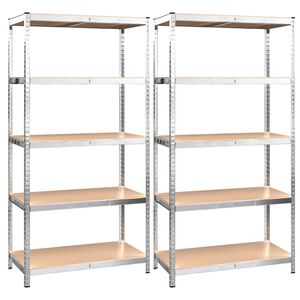 vidaXL &Eacute;tag&egrave;re &agrave; 5 niveaux 2 pcs Argent&eacute; Acier et bois ing&eacute;nierie