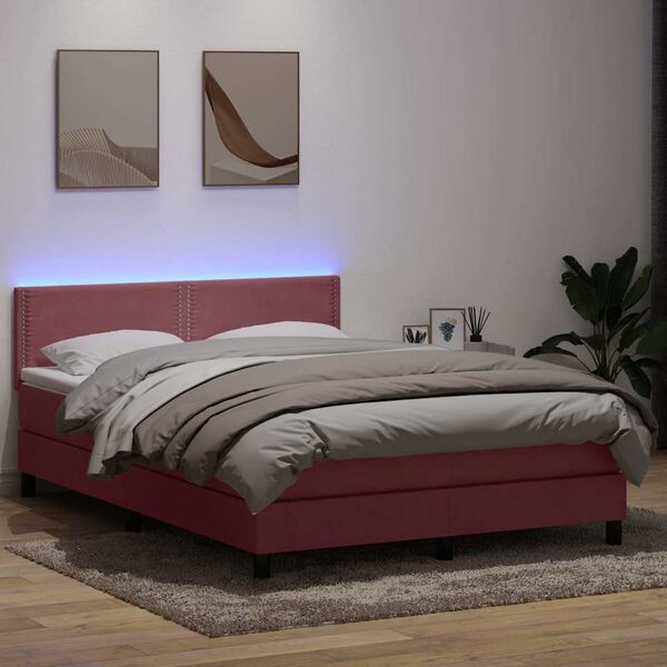 vidaXL Sommier &agrave; lattes de lit avec matelas et LED rose 160x210 cm velours