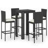vidaXL Ensemble de bar d'ext&eacute;rieur 5 pcs coussins R&eacute;sine tress&eacute;e Noir