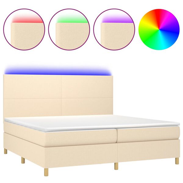 vidaXL Sommier &agrave; lattes de lit et matelas et LED Cr&egrave;me 200x200cm Tissu