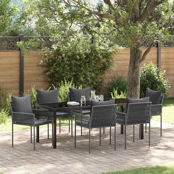 vidaXL Ensemble de salle &agrave; manger pour jardin 7 pcs Noir et gris
