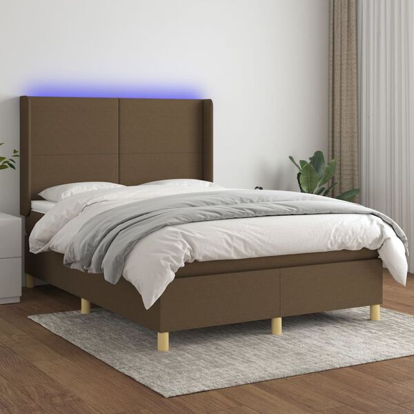 vidaXL Sommier &agrave; lattes de lit matelas et LED Marron fonc&eacute; 140x190 cm