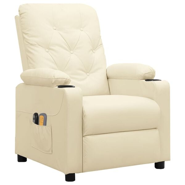 vidaXL Fauteuil de massage &eacute;lectrique Cr&egrave;me Similicuir