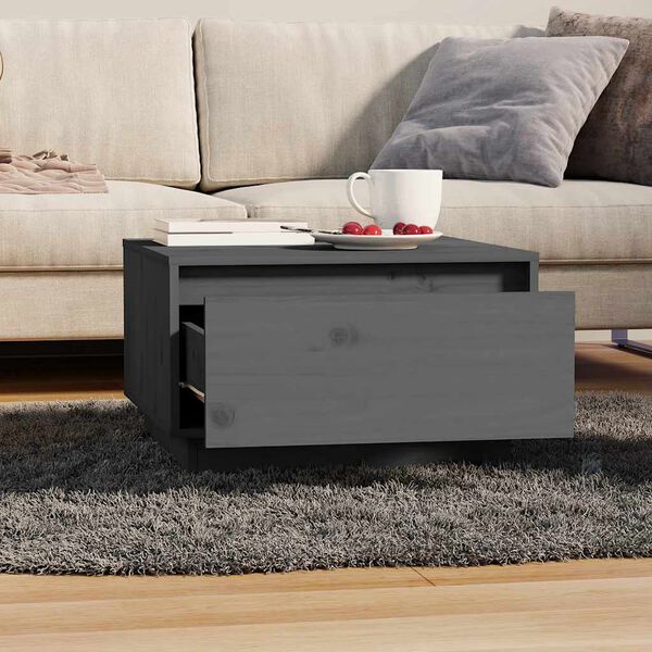 vidaXL Table basse Gris 55x56x32 cm Bois massif de pin