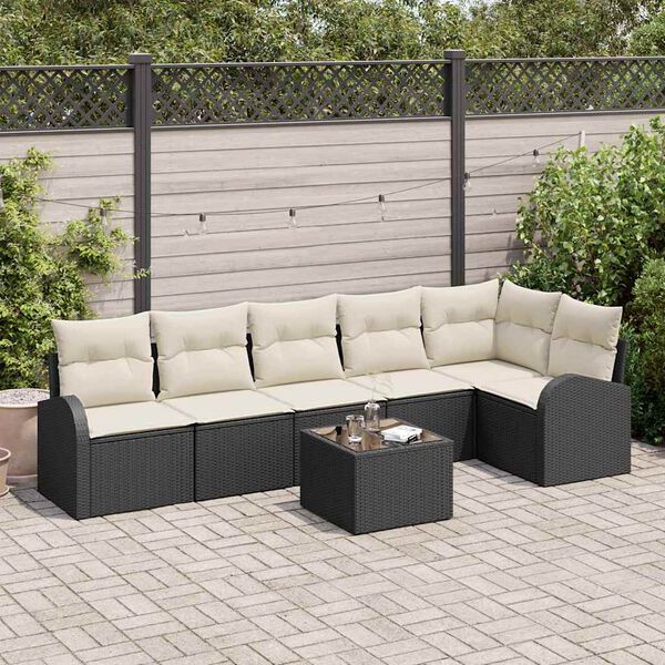 vidaXL Ensemble de canap&eacute; de jardin avec coussin 7 pcs Noir Poly rotin
