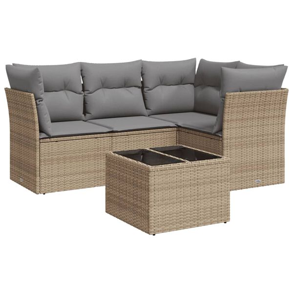 vidaXL Salon de jardin avec coussins 5 pcs beige r&eacute;sine tress&eacute;e