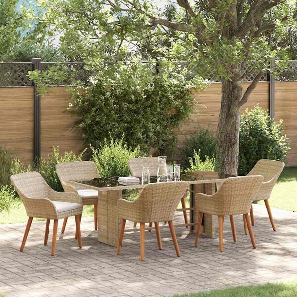 vidaXL Ensemble de salle à manger pour jardin 7 pcs Beige polyrotin