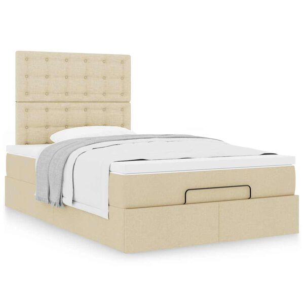 vidaXL Cadre de lit ottoman avec matelas cr&egrave;me 120x200cm tissu