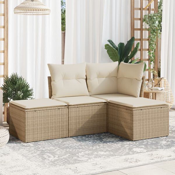 vidaXL Salon de jardin avec coussins 4 pcs beige r&eacute;sine tress&eacute;e