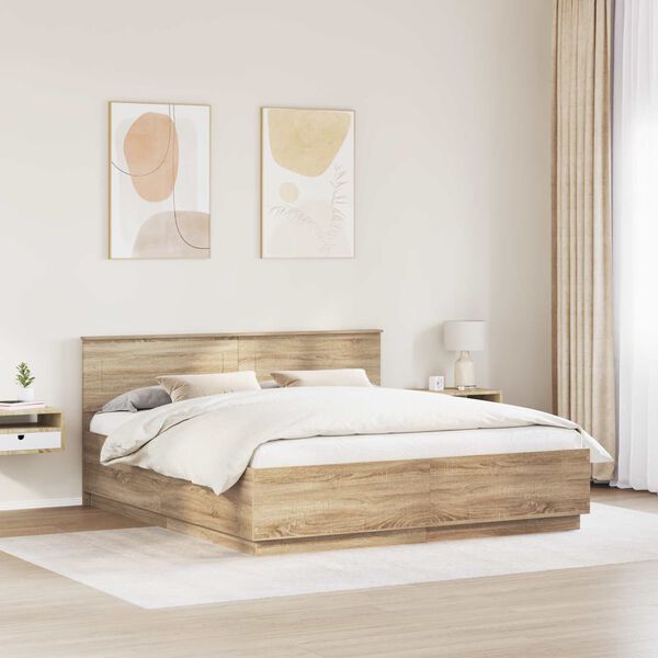 vidaXL Cadre de lit Ch&ecirc;ne Sonoma 200 x 200 cm Bois d'ing&eacute;nierie