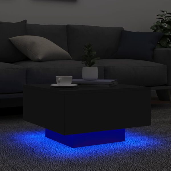 vidaXL Table basse avec lumières LED noir 55x55x31 cm