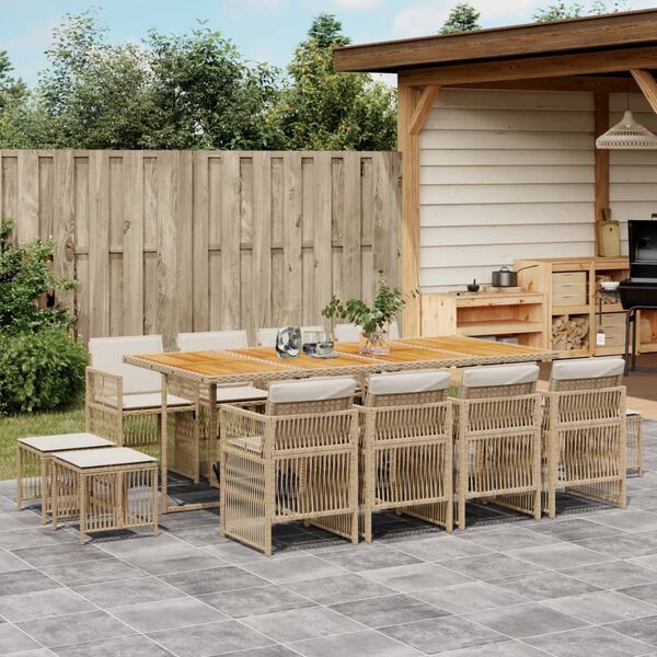 vidaXL Ensemble &agrave; manger de jardin et coussins 13 pcs beige
