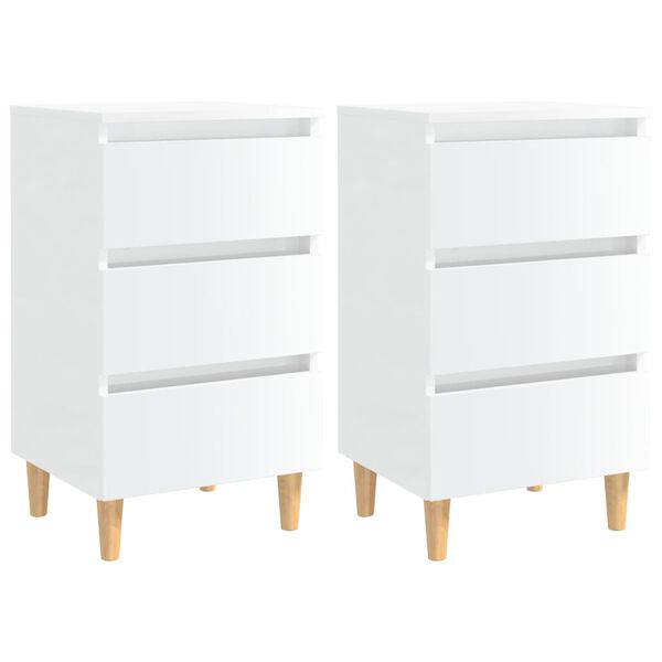 vidaXL Tables de chevet pieds en bois 2 pcs blanc brillant 40x35x69 cm