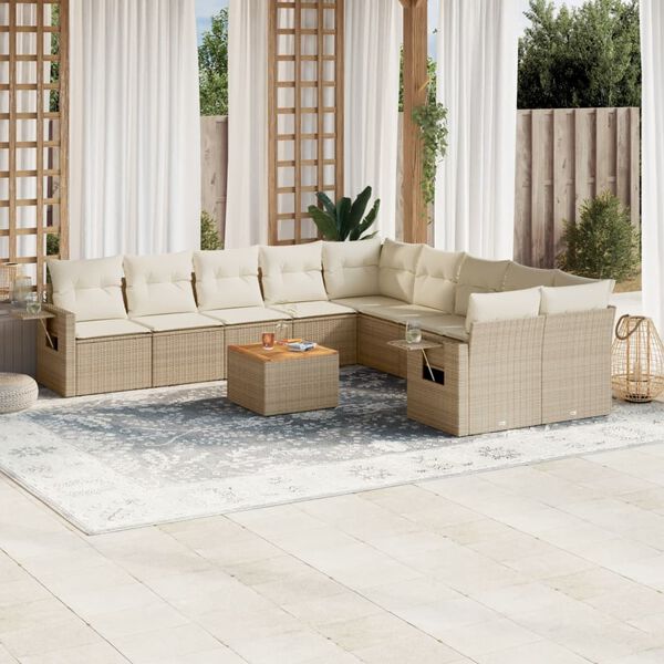 vidaXL Salon de jardin 11 pcs avec coussins beige r&eacute;sine tress&eacute;e