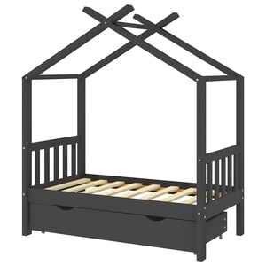 vidaXL Cadre de lit enfant avec tiroir gris fonc&eacute; pin massif 70x140 cm