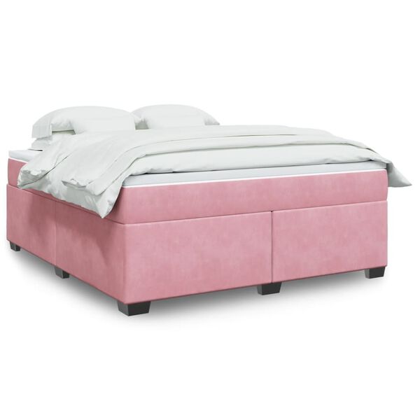 vidaXL Sommier &agrave; lattes de lit avec matelas Rose 180x200 cm Velours