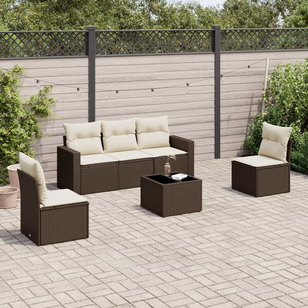 vidaXL Salon de jardin avec coussins 6 pcs marron r&eacute;sine tress&eacute;e