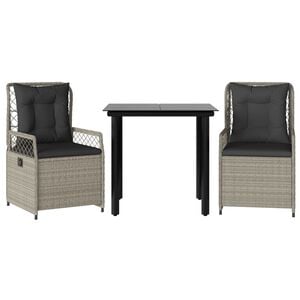 vidaXL Ensemble &agrave; manger de jardin 3pcs coussins gris clair poly rotin