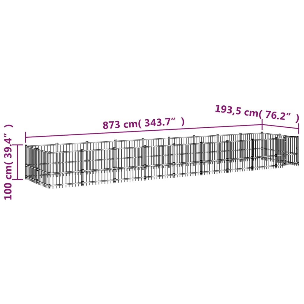 vidaXL Chenil d'extérieur pour chiens Acier 16,89 m²