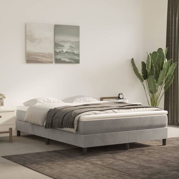 vidaXL Sommier &agrave; lattes de lit et matelas Gris clair 140x190cm Velours