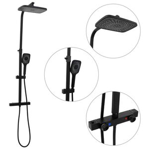 vidaXL Ensemble de douche &agrave; deux t&ecirc;te et mitigeur et tuyau laiton noir