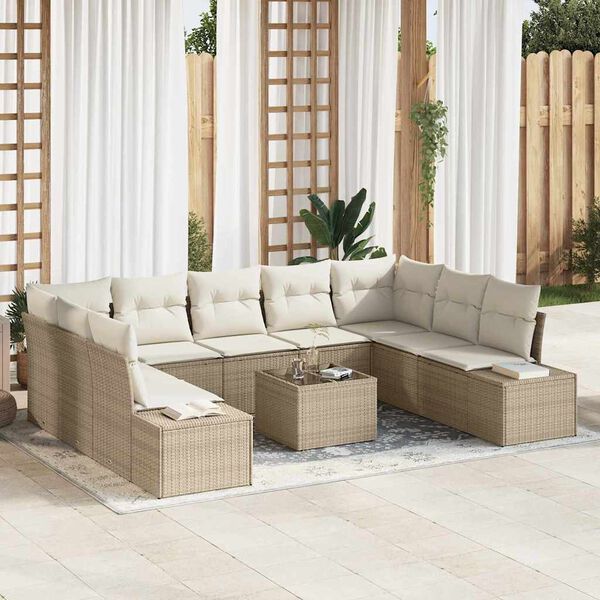 vidaXL Ensemble de canap&eacute; de jardin 9 pcs Beige et cr&egrave;me Polyrotin