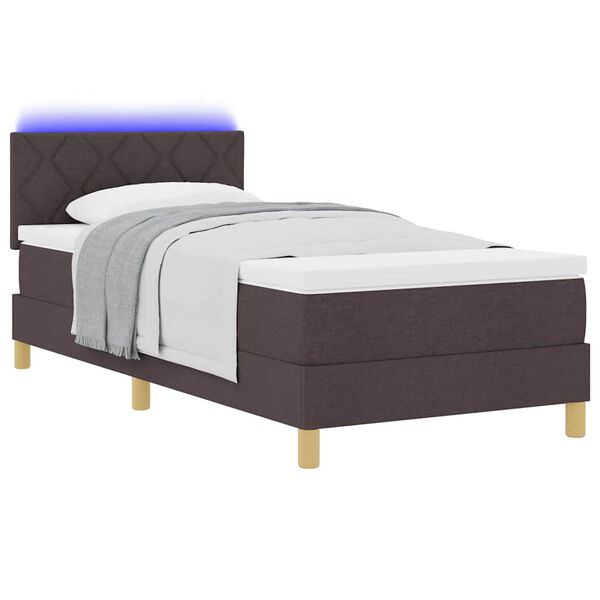 vidaXL Lit &agrave; ressort LED avec matelas Marron fonc&eacute; 90 x 200 cm tissu