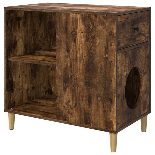 vidaXL Maison pour chat Ch&ecirc;ne fum&eacute; 72 x 42.5 x 70 cm Bois d'ing&eacute;nierie