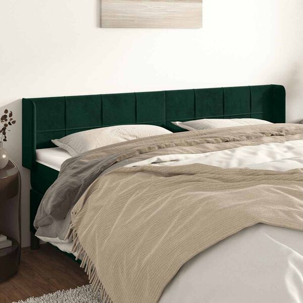 vidaXL T&ecirc;te de lit avec oreilles Vert fonc&eacute; 183x16x78/88 cm Velours